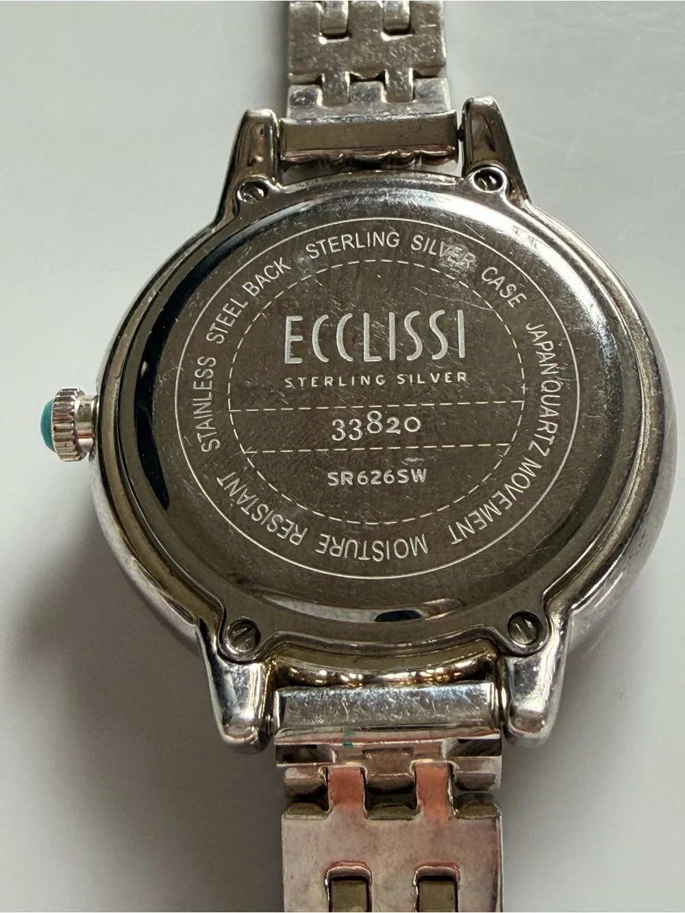 Ecclissi Sterling Silver Back Ladies Watch - Silver with Turquoise Crown
